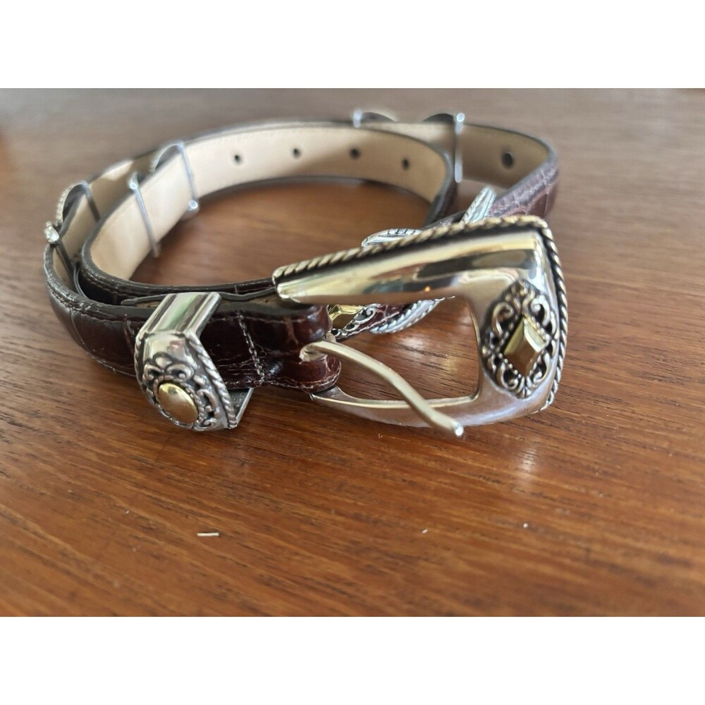 Vintage 90s BRIGHTON Two-Toned CONCHO Leather Belt SIZE SMALL Croc Embossed